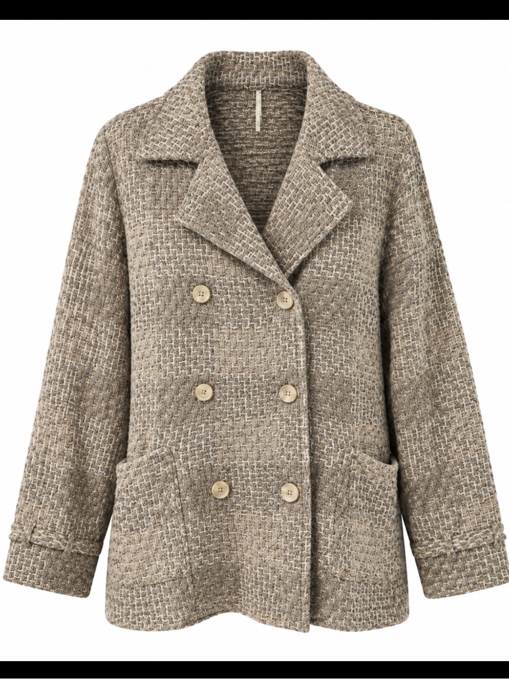 Free people wool cream/tan chunky knit double breasted sweater jacket sz S EUC